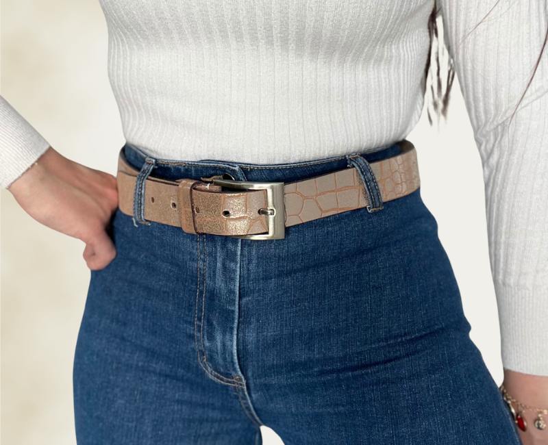 Ceinture métallisée croco Nina Rivets