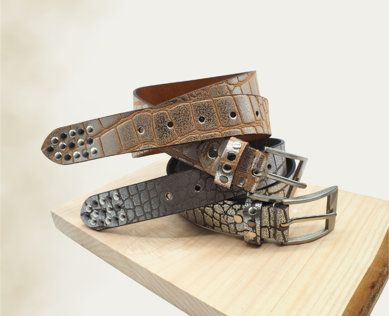 Ceinture métallisée croco Nina Rivets